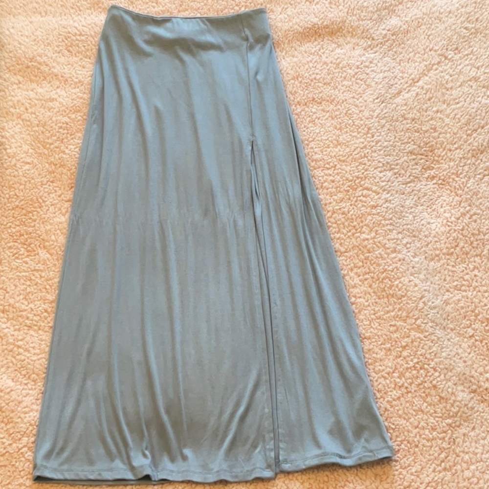 Dusty Blue Maxi Skirt with Side Slit